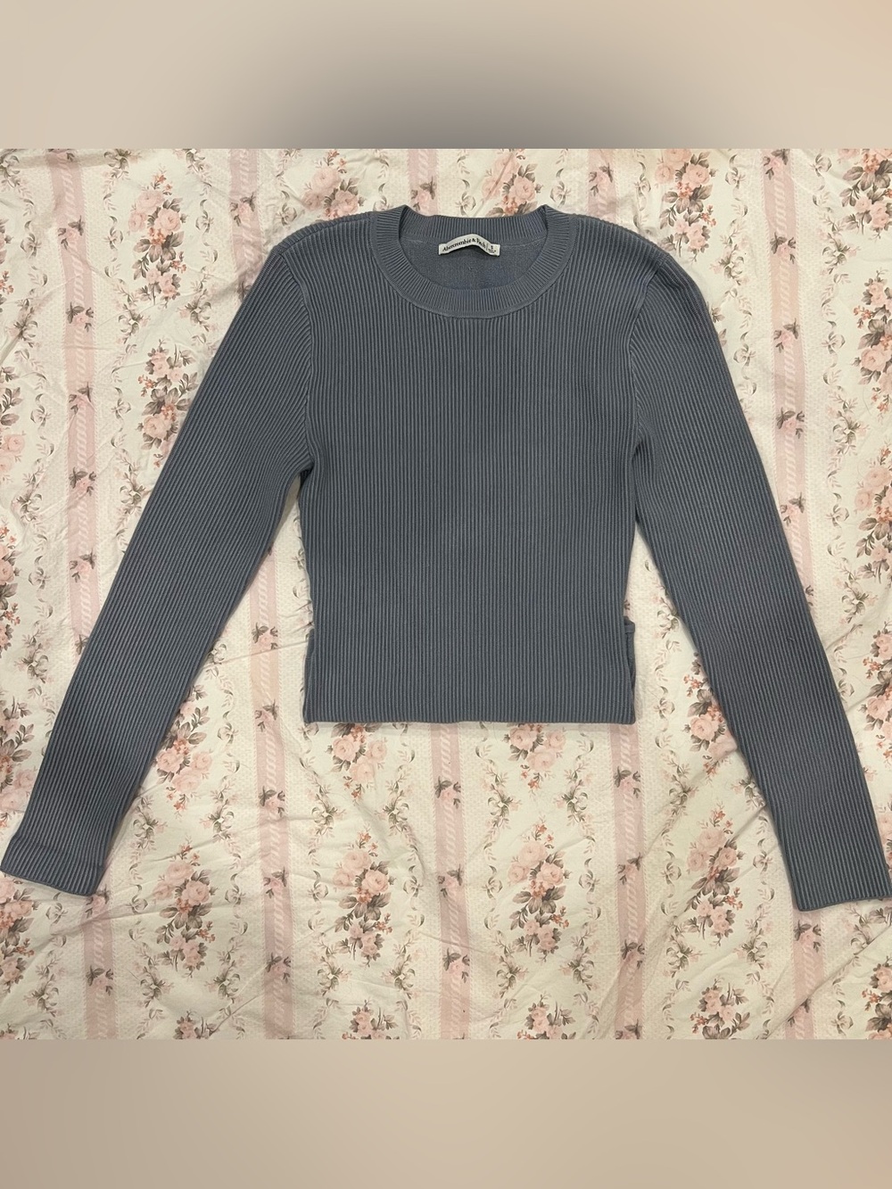 Abercrombie & Fitch Ribbed Long-Sleeve bodysuit in Slate Blue/Gray